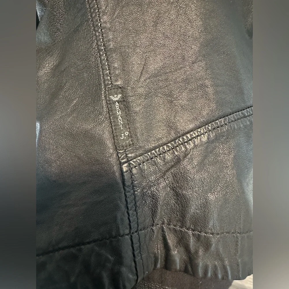 Armani Jeans Black Leather Motorcycle Jacket, Women's Size 6 - Picture 9 of 16
